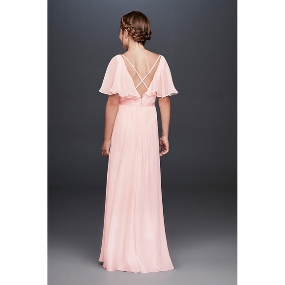 NWT David’s Bridal Flutter Sleeve Crinkle Chiffon Bridesmaid Dress - Picture 3 of 8